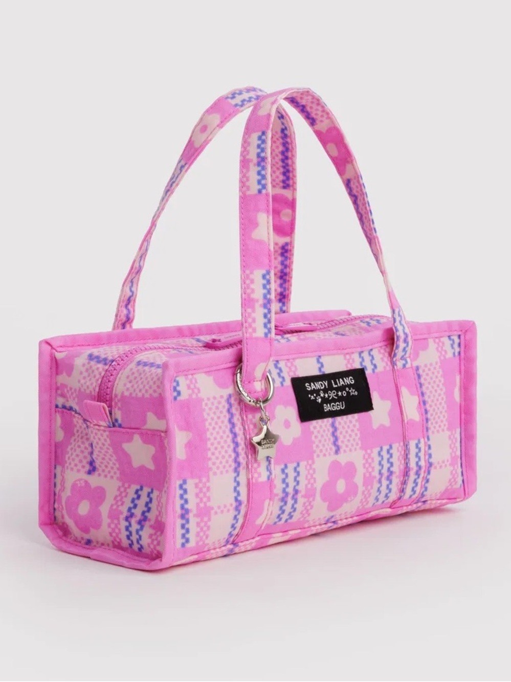 BAGGU Sandy Liang Mini Nylon Market Bag - Market Plaid Pink Purse - Picture 2 of 5
